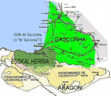 Carte de la Vasconie (Ancienne aire de la langue proto-basque + Gascogne lingüistique)