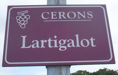 Cérons - Panneau indiquant le quartier "Lartigalot"